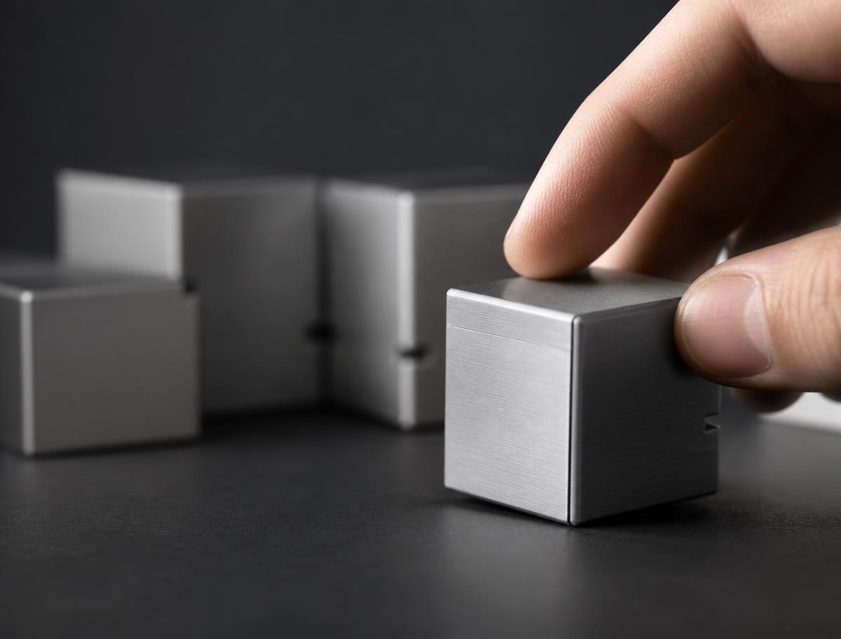 A single machined aluminium module being placed into position